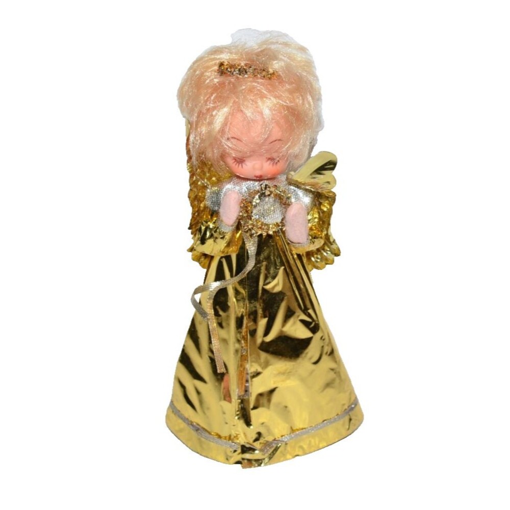 Vtg Mid Century Gold Foil Angel Christmas Tree Topper Made In Japan 1960s